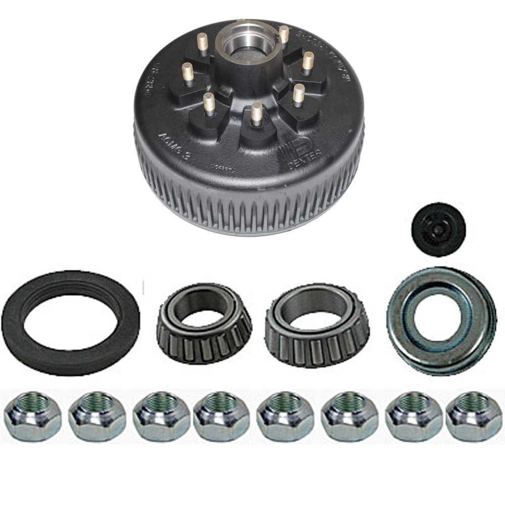 (image for) Trailer Non-ABS EZ-Lube Hub/Drum With Races & Studs 8 Bolt On 6 1/2" 12 1/4" X 3 3/8" Drum 9/16" Stud 8K Axle Dexter #8-285-11UC3
