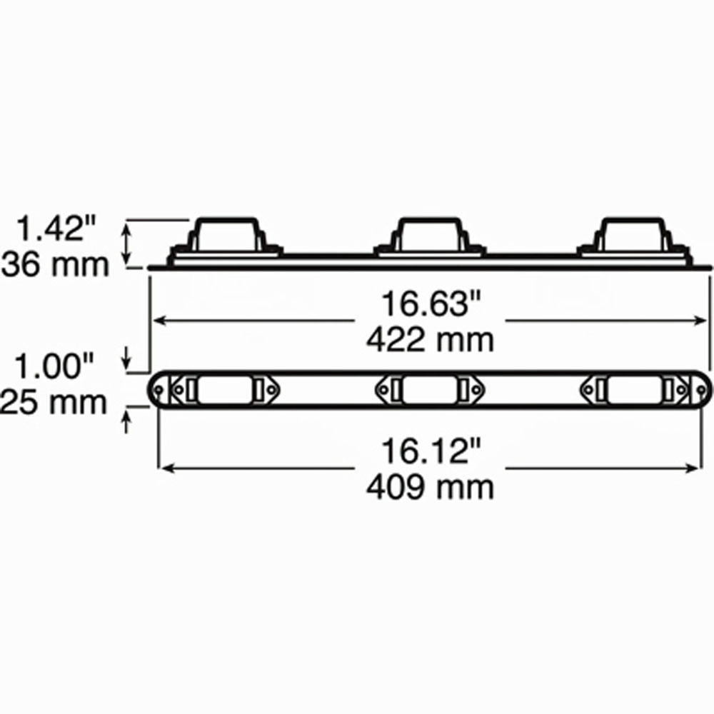 (image for) Trailer Identification Light Bar Incandescent 16.63" Amber 3 Bulb Dexter/Redneck #107-3A