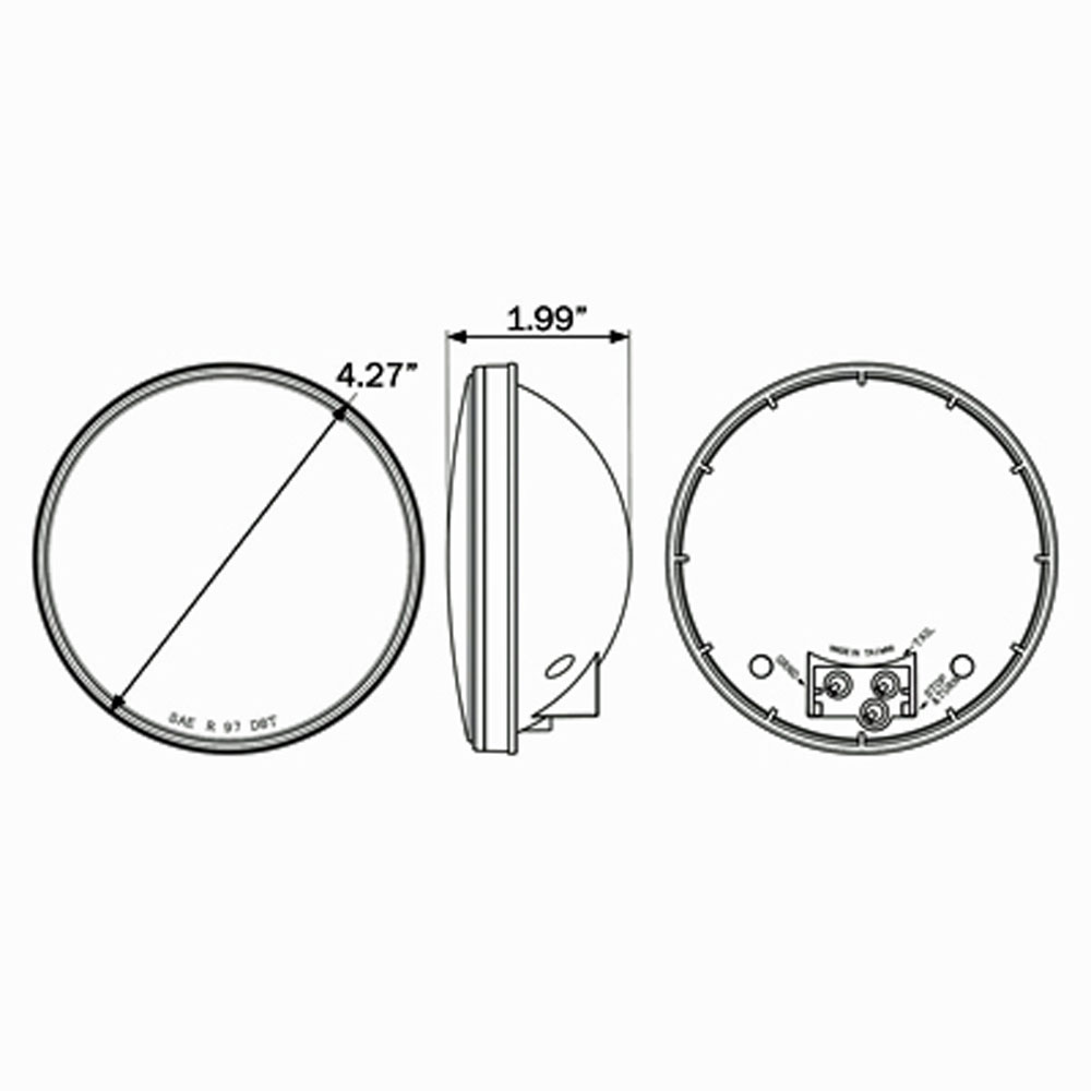 (image for) Trailer Back Up Incandescent Light 4" Round DOT Compliant White Standard Dexter/Redneck #BU-45CB