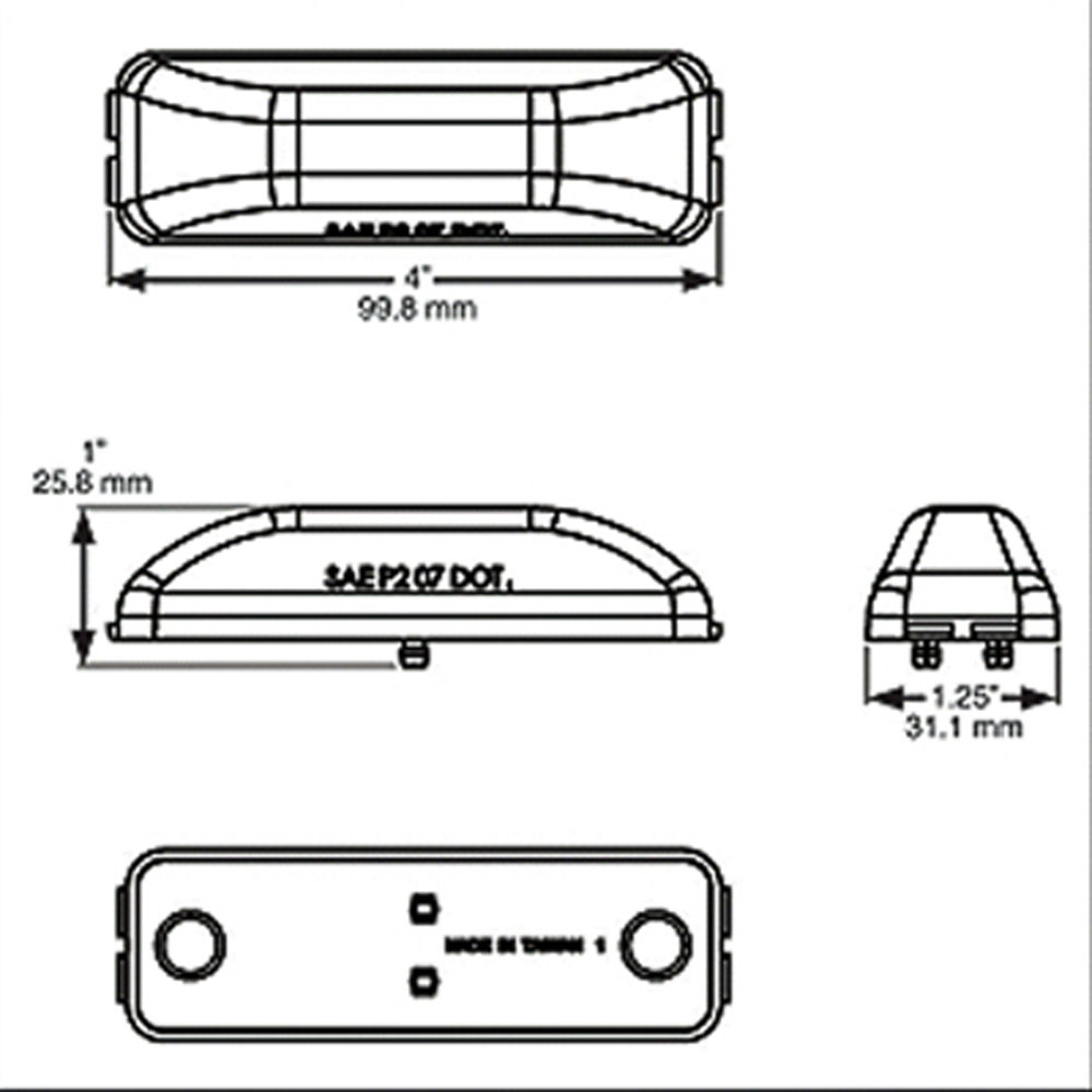 (image for) Trailer Marker Clearance Light Kit LED 4" Rectangle Thinline 2 Diode Red Fleet Dexter/Redneck #LT02-250