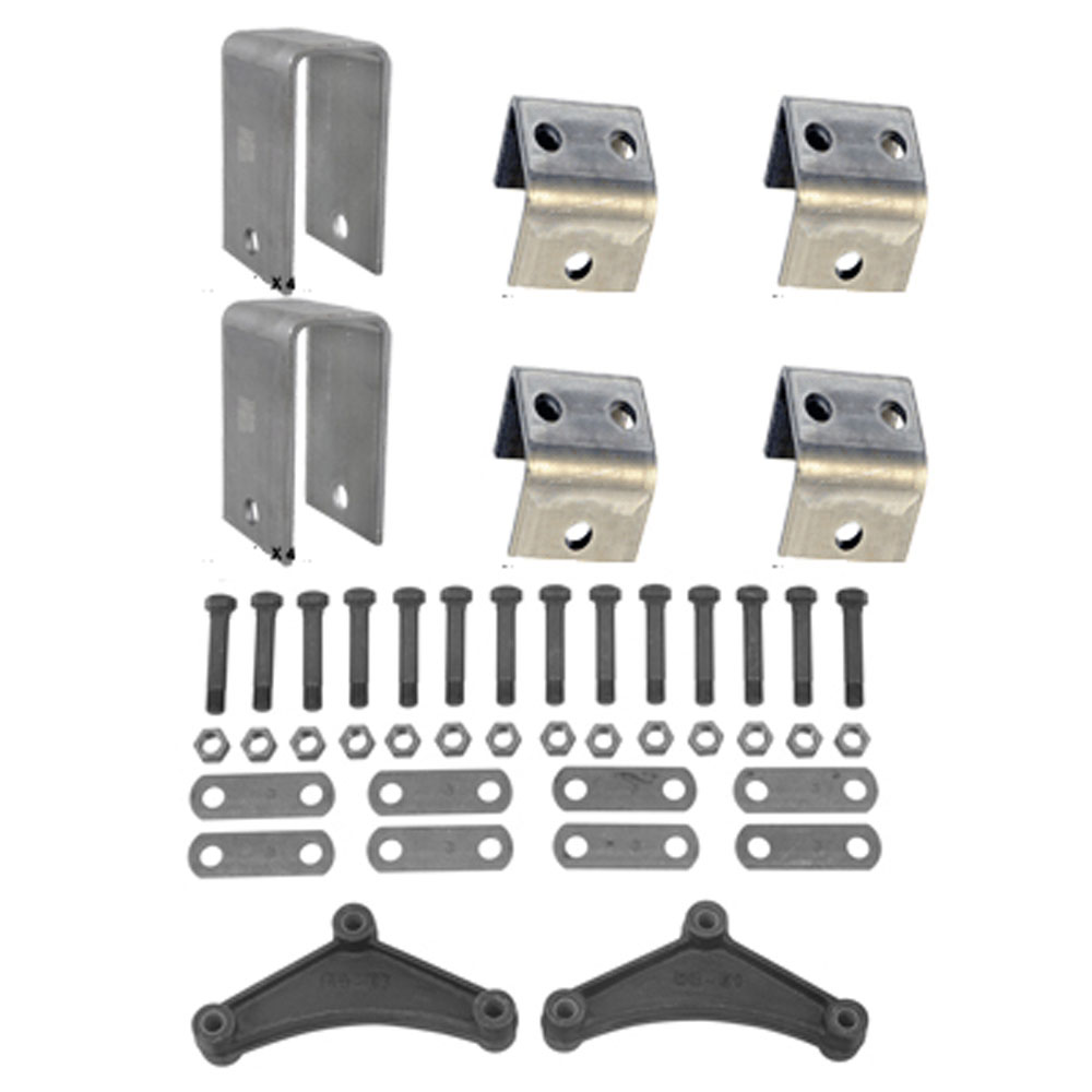(image for) Trailer Spring Hanger Kit Tandem 2-7K Axles 1.75" Double Eye Spring 2 1/2 Front/Rear 4 1/4" Center Hangers Dexter/Redneck #APT8