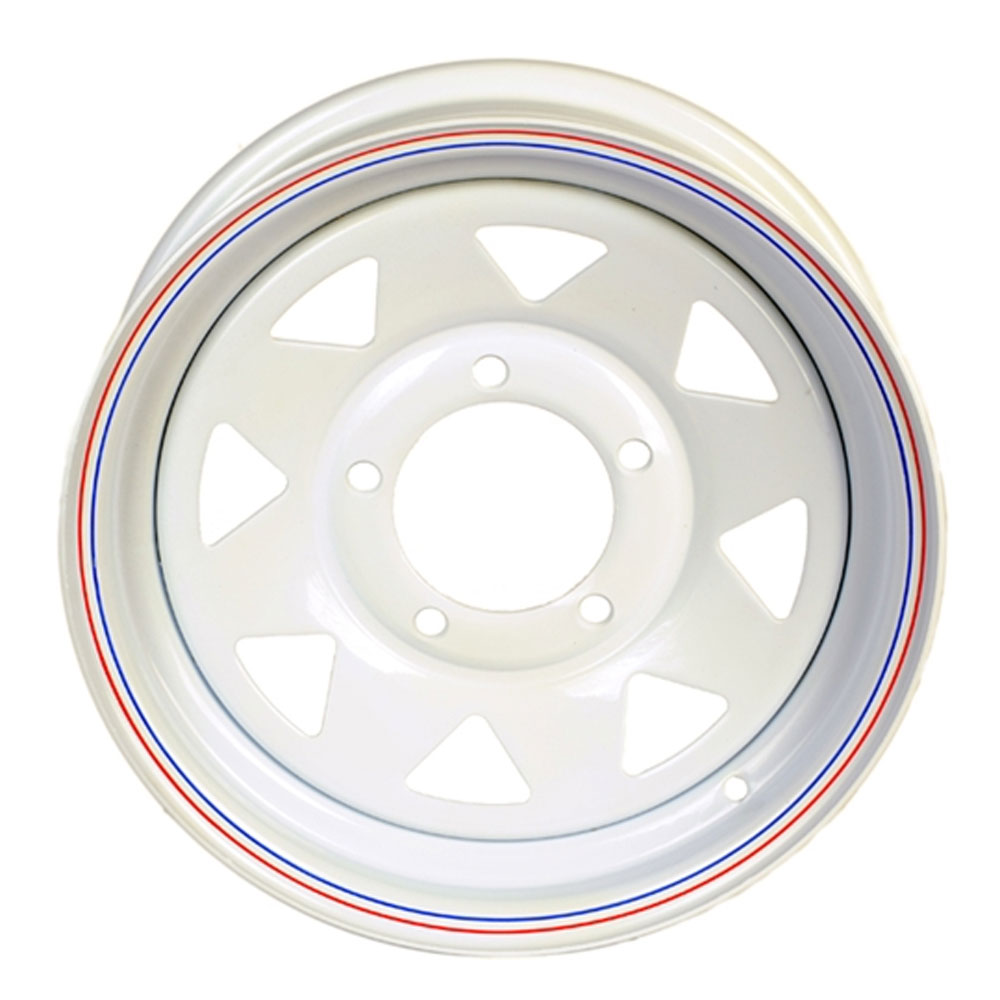 (image for) Steel Spoke Trailer Wheel 5 On 5.5" Bolt Pattern White 15” x 5” Dexter/Redneck #WHI155-555WS