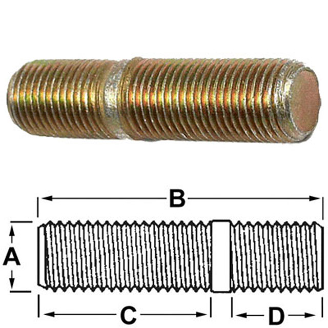 (image for) 25-53 Screw In Wheel Stud 1/2 X 2'' Fine Both Ends Dexter/Redneck #25-53