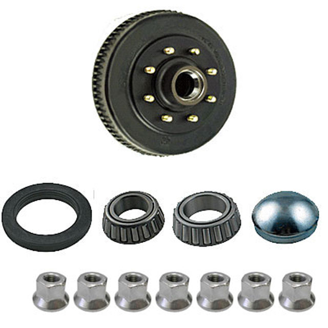 (image for) Trailer Hub/Drum Assembly 8 Bolt On 6 1/2" #42 Spindle 12" x 2" Drum 2 1/4" Seal 5/8" Stud 5.2-7k Axle Dexter #8-219-18UC3