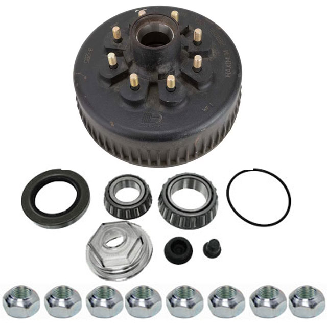 (image for) Trailer ABS Oil Bath Hub/Drum Assembly 8 Bolt On 6 1/2" 12 1/4" X 3 3/8" Drum 9/16" Studs 8K Axle Dexter #8-285-12UC3