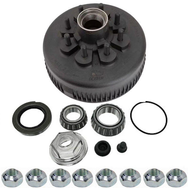 (image for) Trailer ABS Oil Bath Hub/Drum Assembly 8 Bolt On 6 1/2" 12 1/4" X 3 3/8" Drum 5/8" Stud Flange Or Cone Nut Dexter #8-285-14UC3