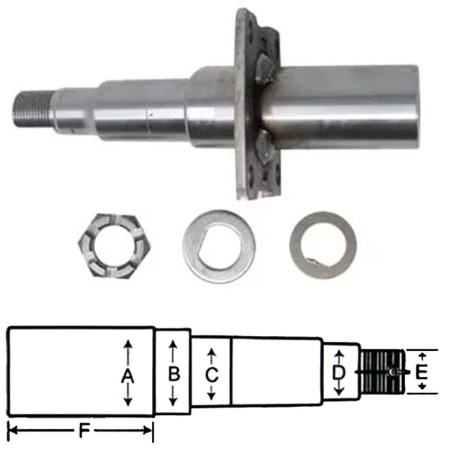 (image for) Trailer #84 Ez-Lube Axle Spindle 1 3/4" Round With Nut Washer Brake Flange & Cotter Pin Dexter/Redneck #R20384EZ