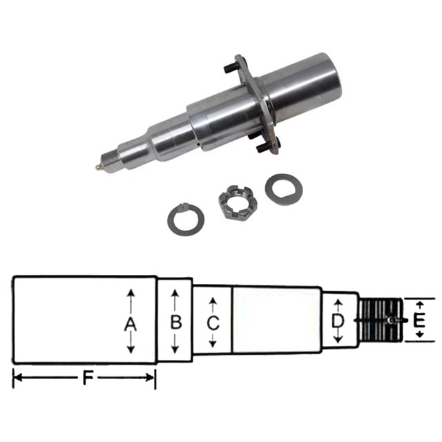(image for) Trailer #42 Ez-Lube Axle Spindle 2.25" Round With Nut Washer Brake Flange And Cotter Pin Dexter/Redneck #R50342EZ