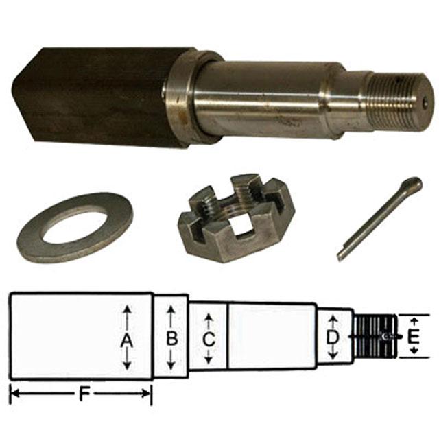 (image for) Trailer #42 Axle Spindle 2.00" Square With Nut Washer & Cotter Pin Dexter/Redneck #SP50642