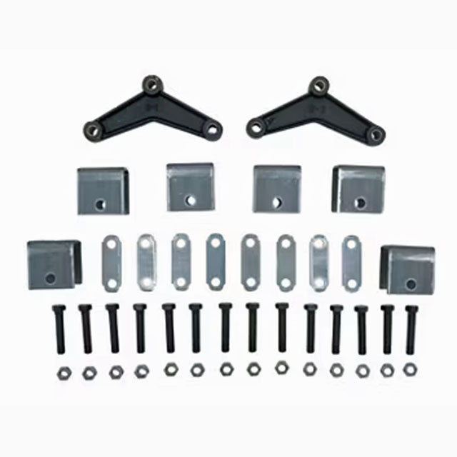 (image for) Trailer Spring Hanger Kit Tandem 2-7K Axles 1.75" Double Eye Spring 2 1/2" Front/Center/Rear Hangers Tall Curved Equalizer Dexter/Redneck #APT9