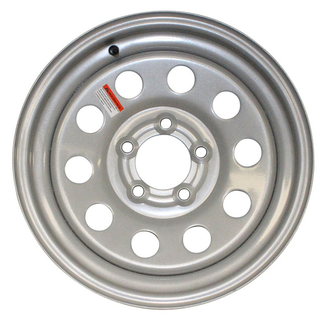 (image for) Steel Modular Trailer Wheel 5 On 5" Bolt Pattern Silver 15” x 6” Dexter/Redneck #WH156-550SM